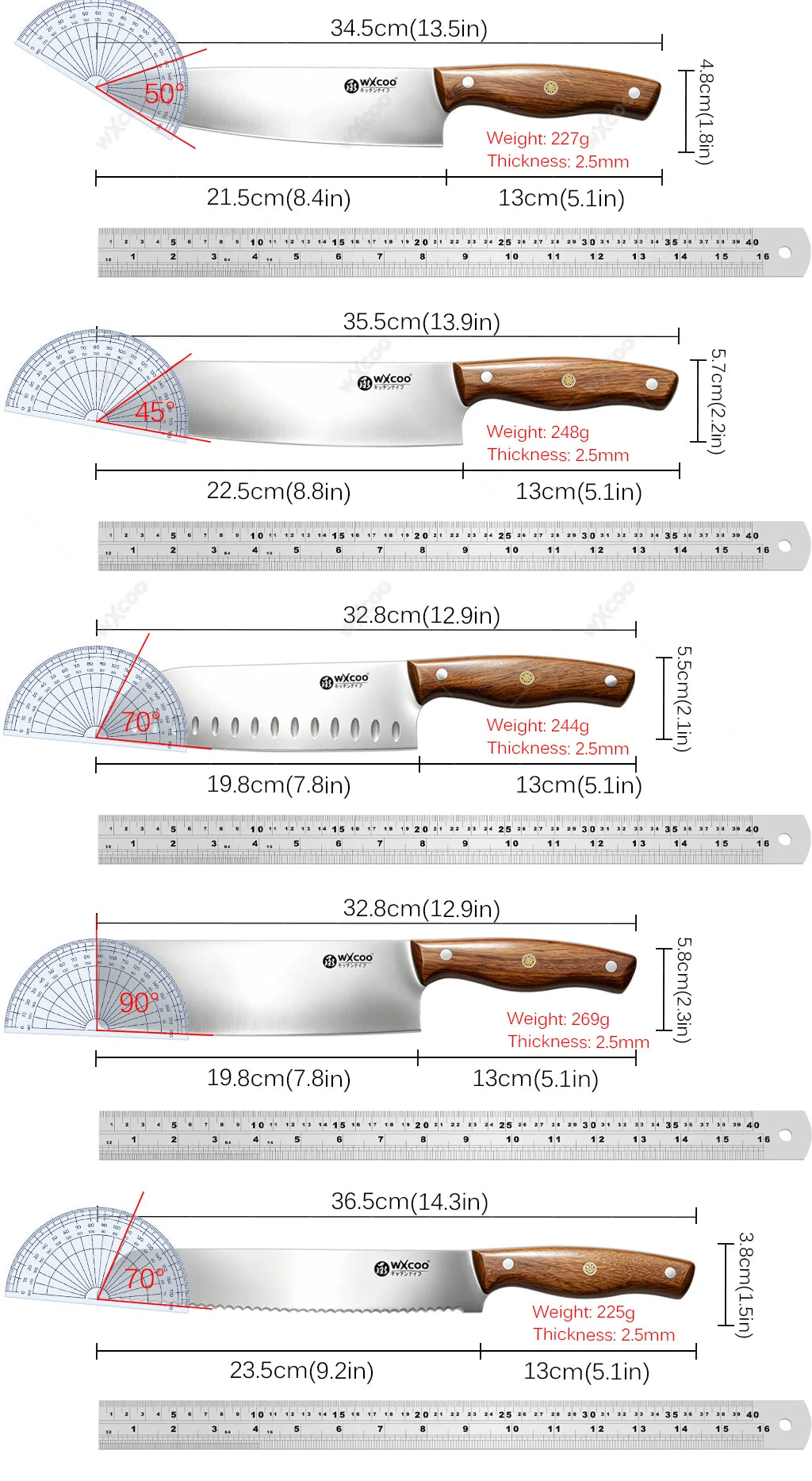 WXCOO Japanese Santoku Knife Set – 5-Piece Stainless Steel Kitchen Knife Set Axl