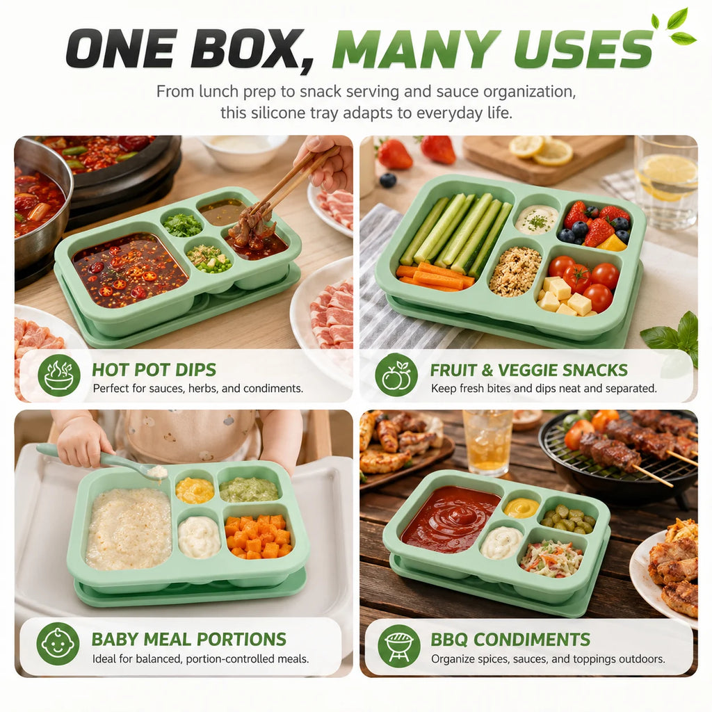 Silicone Bento Lunch Box – 5-Compartment Food Container Bento Lunch Box Axl