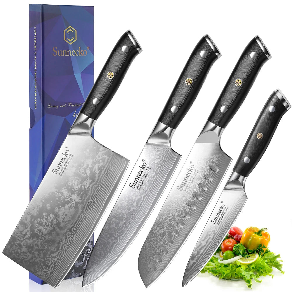 Sunnecko 73-Layer Damascus Steel Kitchen Knife Set | 1-4 Pc Kitchen Knife Set Axl 4PCS Knives Set A China Mainland