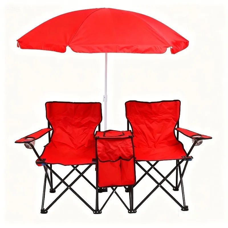 Folding Double Beach Chair with Umbrella – Portable Lounge Outdoor Lounge Chair Axl
