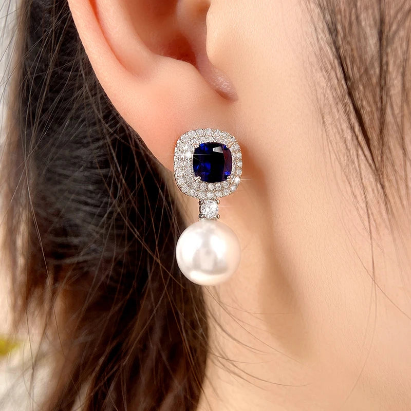 Huitan Bridal Pearl CZ Drop Earrings – Iced Out Silver Drop Earrings Axl