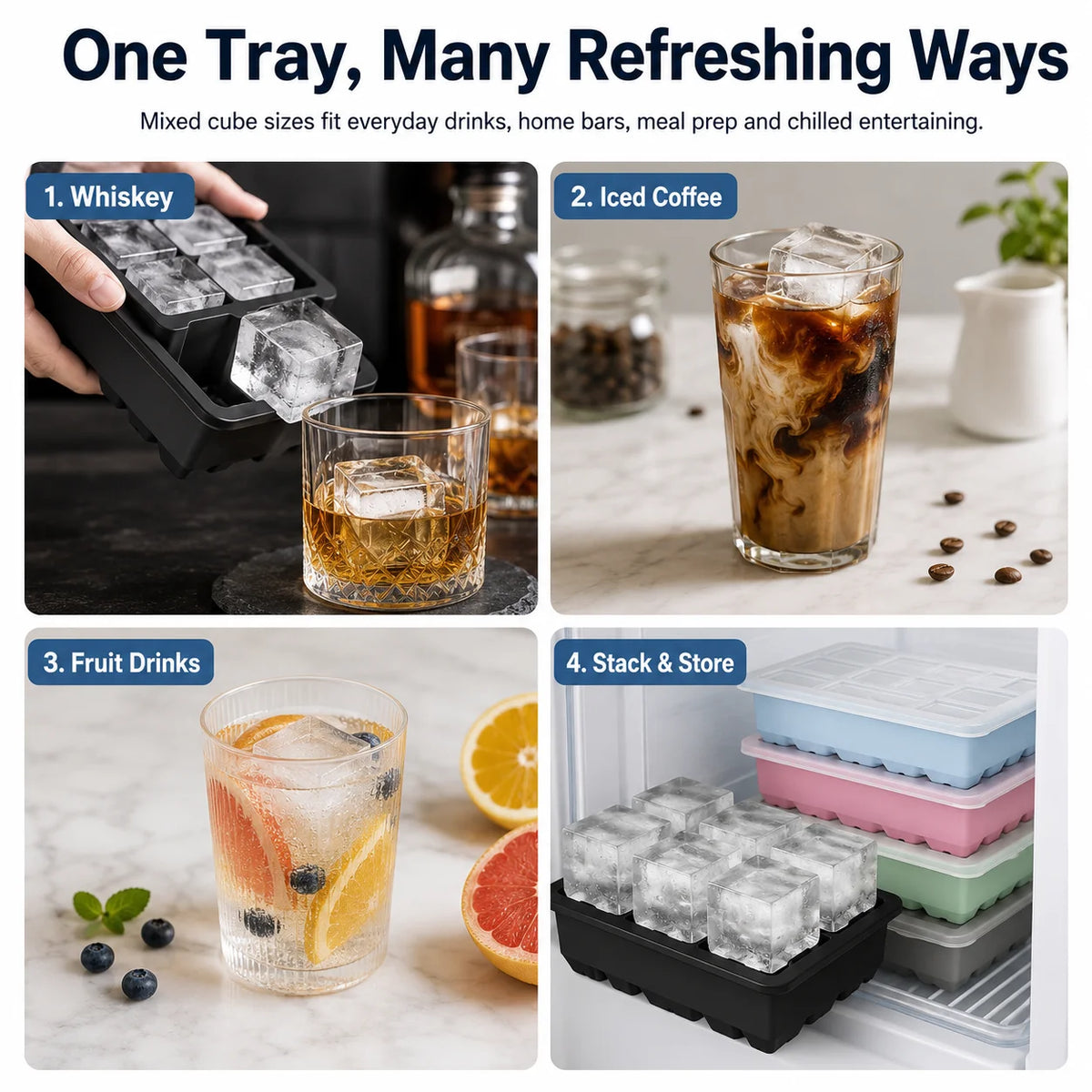 Silicone Ice Cube Tray with Lid – 13-Cavity Stackable Mold Silicone Ice Tray Axl