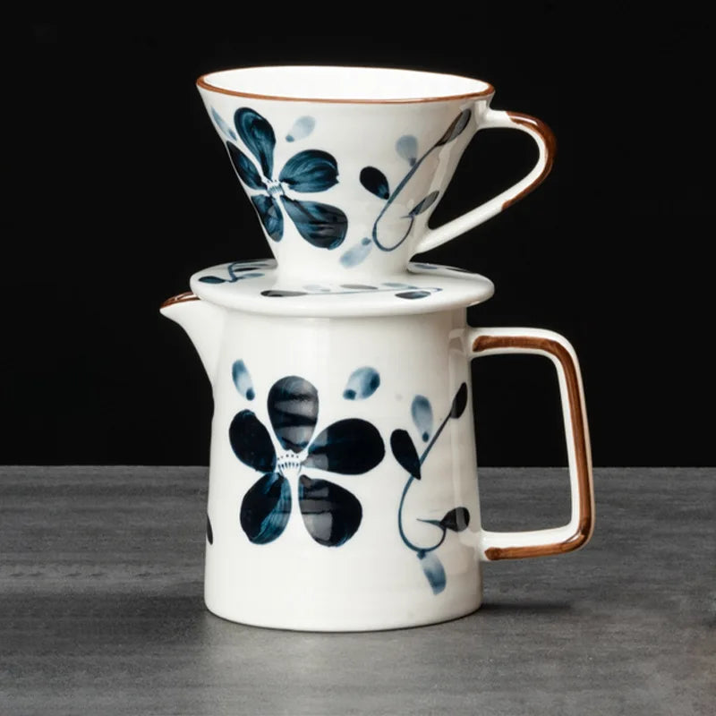 Ceramic Pour Over Coffee Dripper Set 500ml – Blue & White Pour Over Coffee Dripper Axl