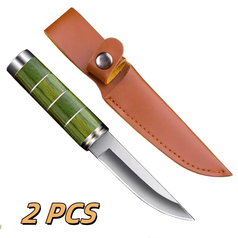 COOKCRAZE Portable Paring Knife – Steel & Pakka Wood Handle Paring Knife Axl Brown handle 2 Pcs