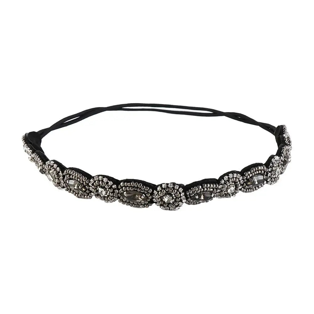 Rhinestone Beaded Headband – Bohemian Elastic Hair Band for Women Beaded Headband Axl black