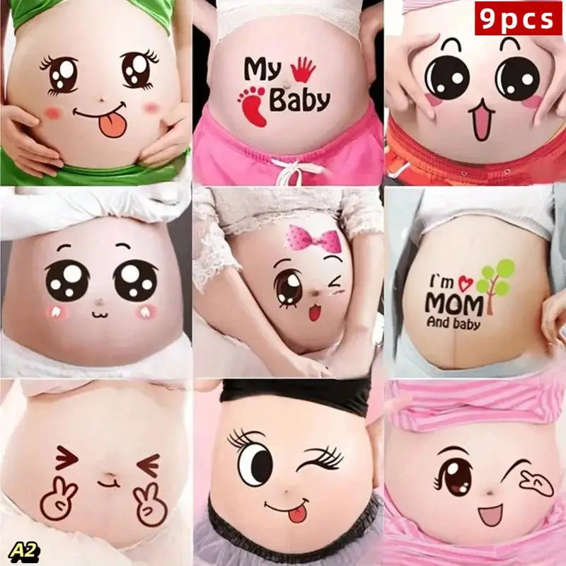 Maternity Belly Stickers 9pcs – Funny Pregnancy Bump Decals Pregnancy Photo Props Axl A2