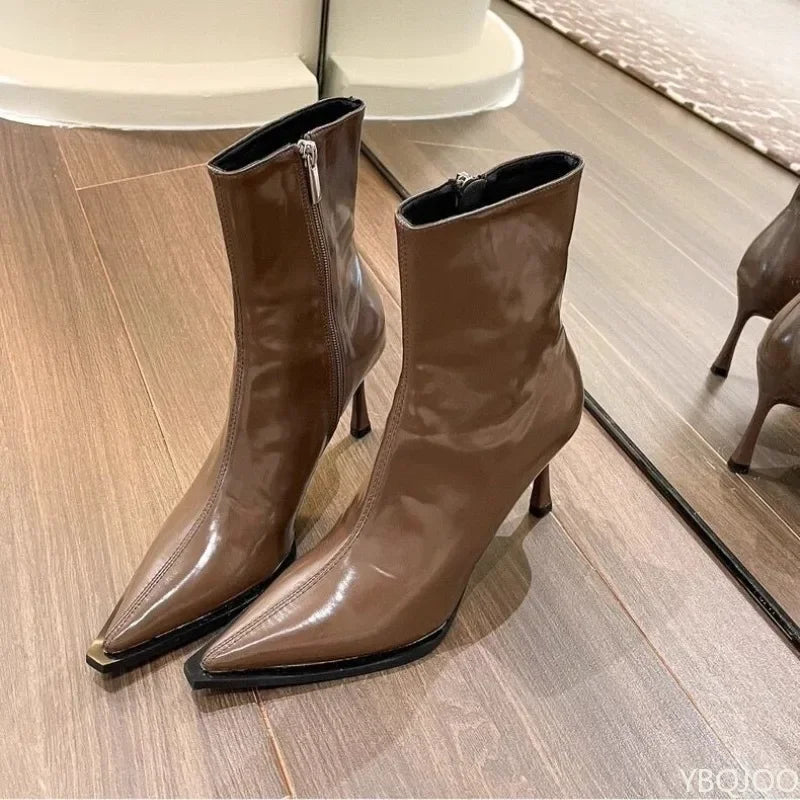Women's Pointed Toe Stiletto Ankle Boots – Side Zip Booties Stiletto Ankle Boots Axl