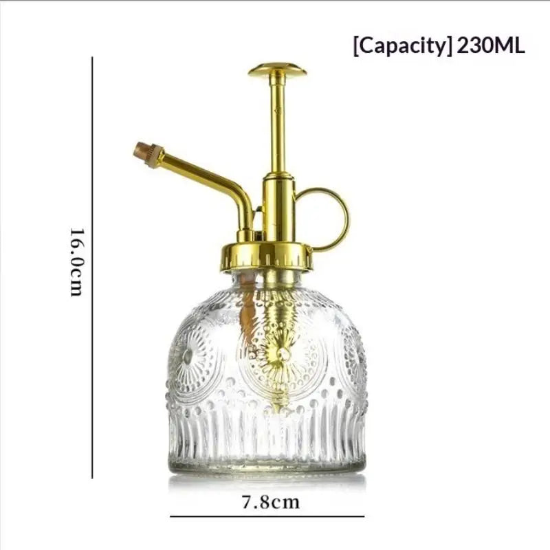 Vintage Glass Plant Mister Spray Bottle – Retro Embossed Design Plant Mister Bottle Axl gold Transparent