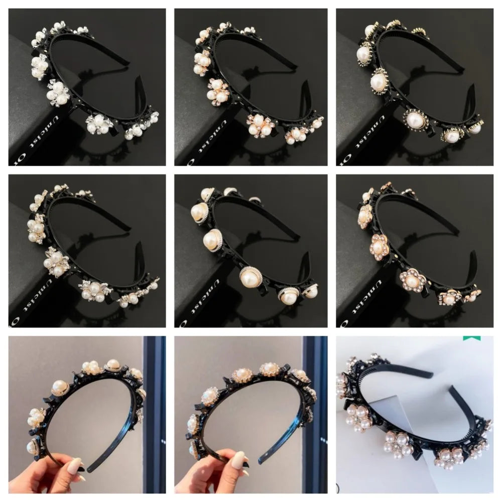 Rhinestone Pearl Flower Hair Braider Toothed Headband | Zircon Decorative Headband Axl