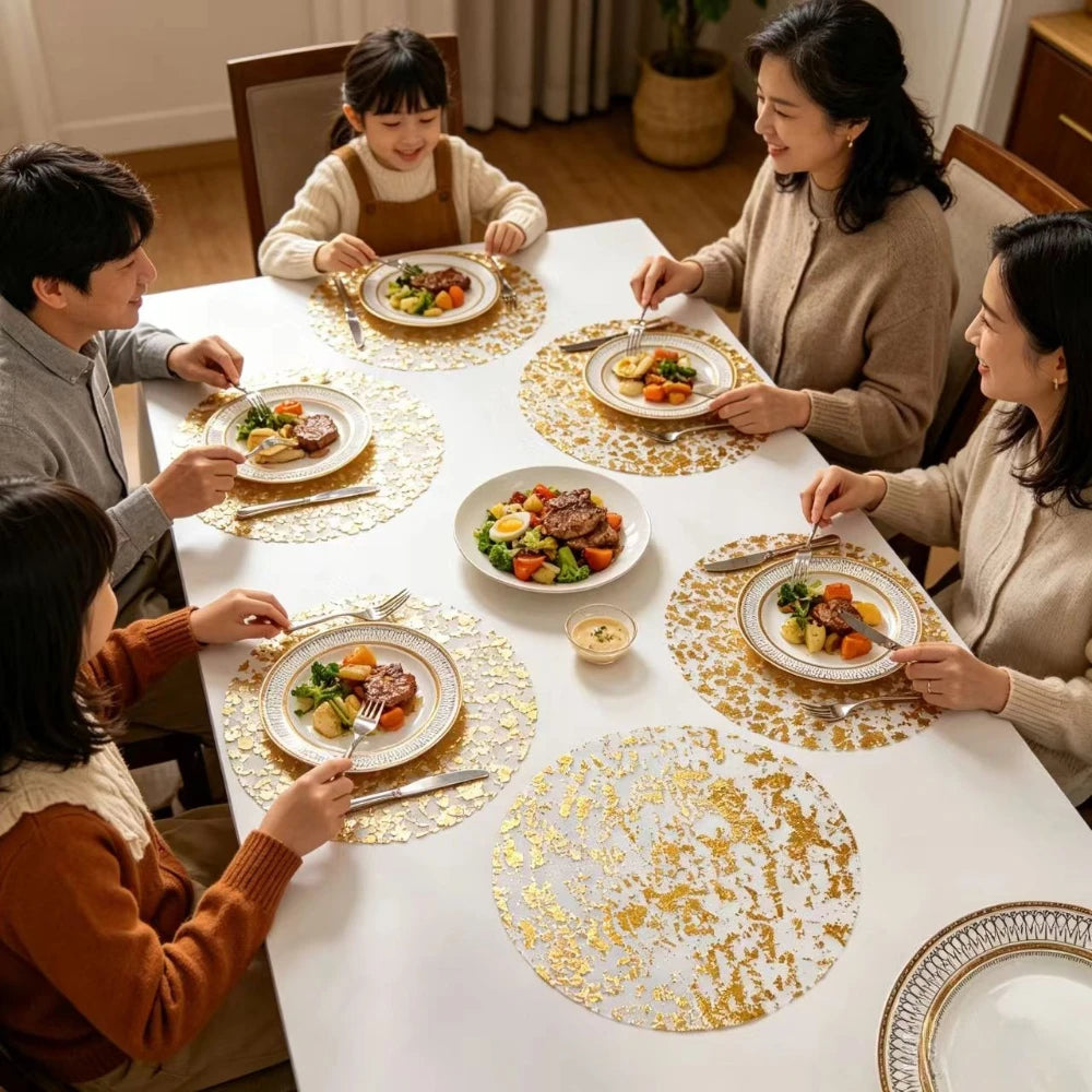 10-Pack Round Gold Foil Placemats – Party & Holiday Table Decor Table Placemats Axl