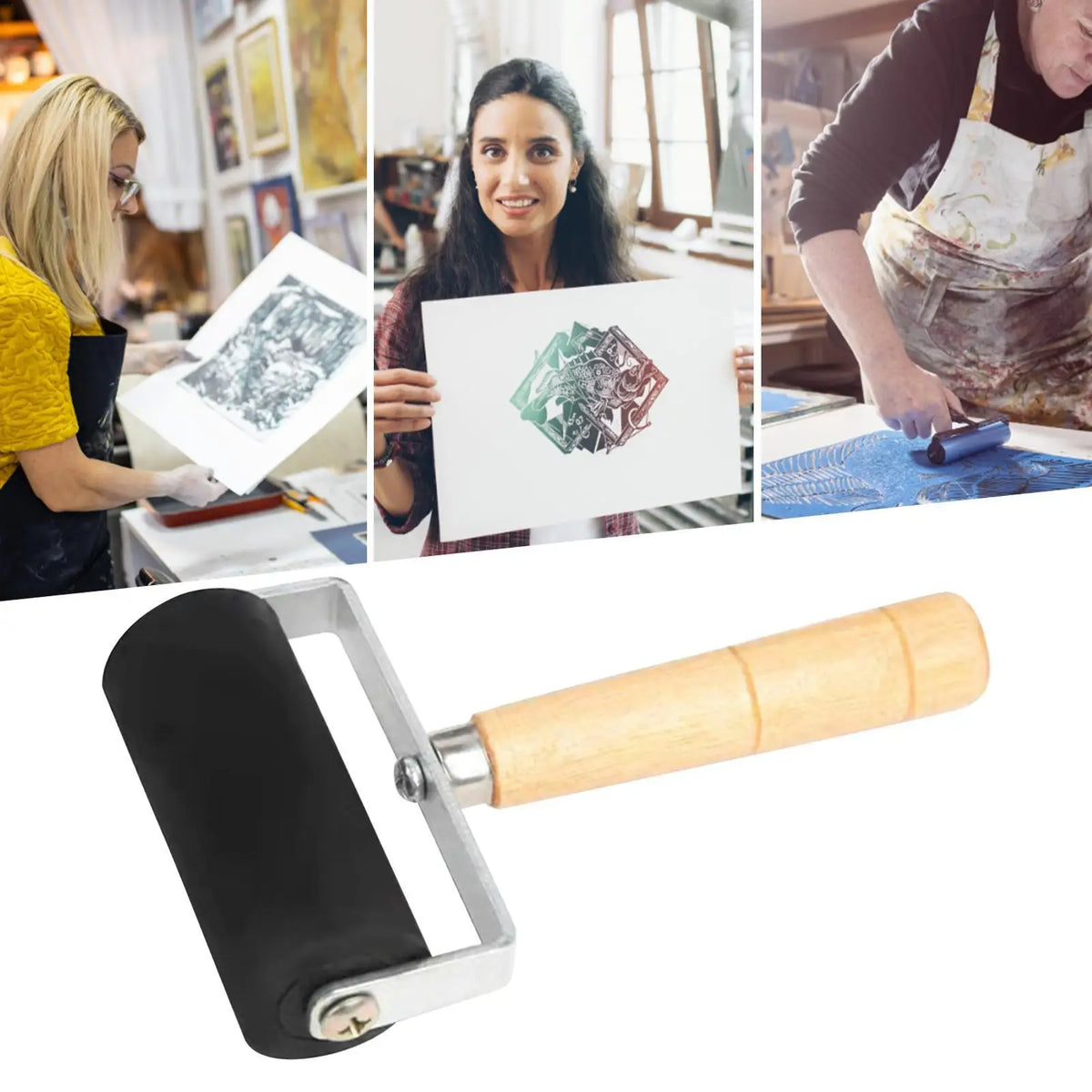 Rubber Ink Roller with Wooden Handle – Art Printing & Stamping Printmaking Roller Axl