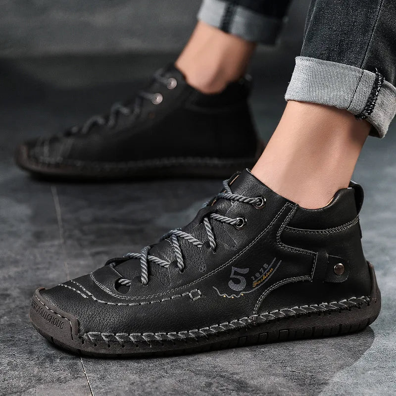 Men's British Lace-Up Ankle Boots – Waterproof PU Leather Men's Ankle Boots Axl