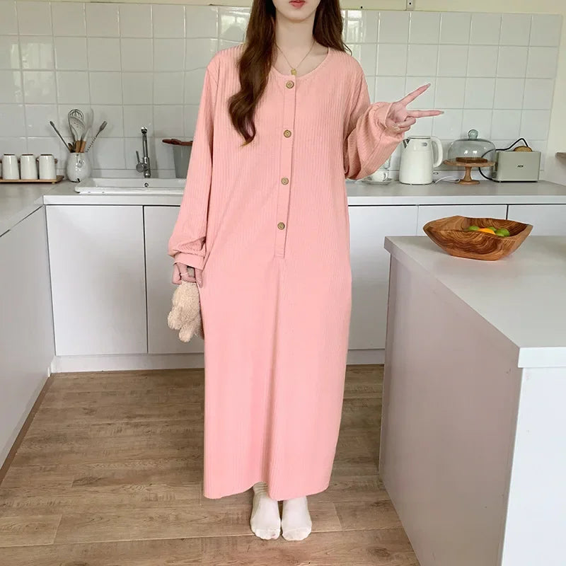 Women's Cotton Nightgown – Long Sleeve Ankle-Length Sleep Dress Women's Nightgown Axl