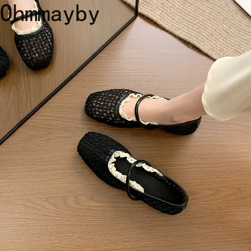 Women's Mesh Mary Jane Ballet Flats – Buckle Strap, Breathable Women's Ballet Flats Axl
