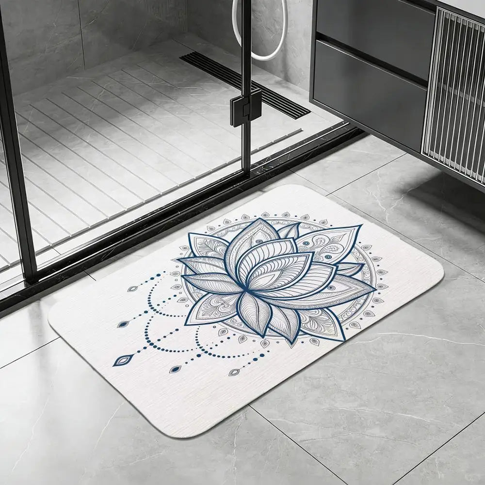 Lotus Mandala Diatomite Bath Mat – Quick Dry & Non-Slip Diatomite Bath Mat Axl White5 40x60cm