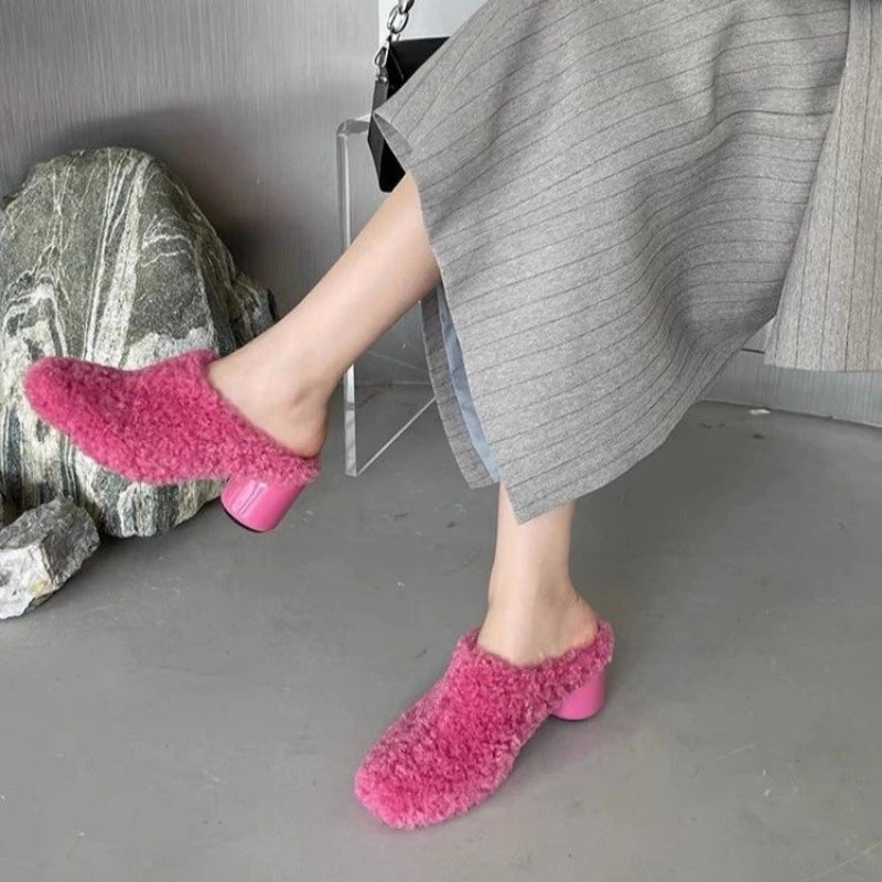 Women's Velvet Platform Slippers – Warm Non-Slip Winter Shoes Women's Slippers Axl Rosy Red 39