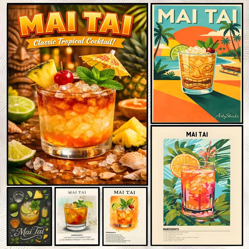 Mai Tai Cocktail Wall Art Poster – Self-Stick HD Waterproof Wall Art Poster Axl