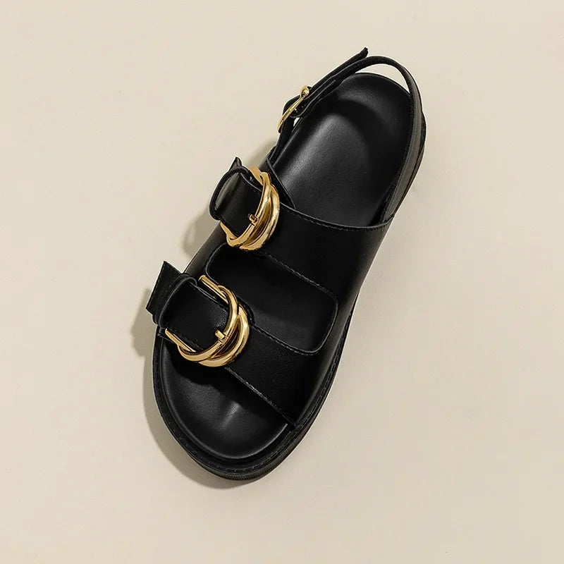 Women's Platform Gladiator Sandals Gold Buckle Roman Slides Platform Sandals Axl