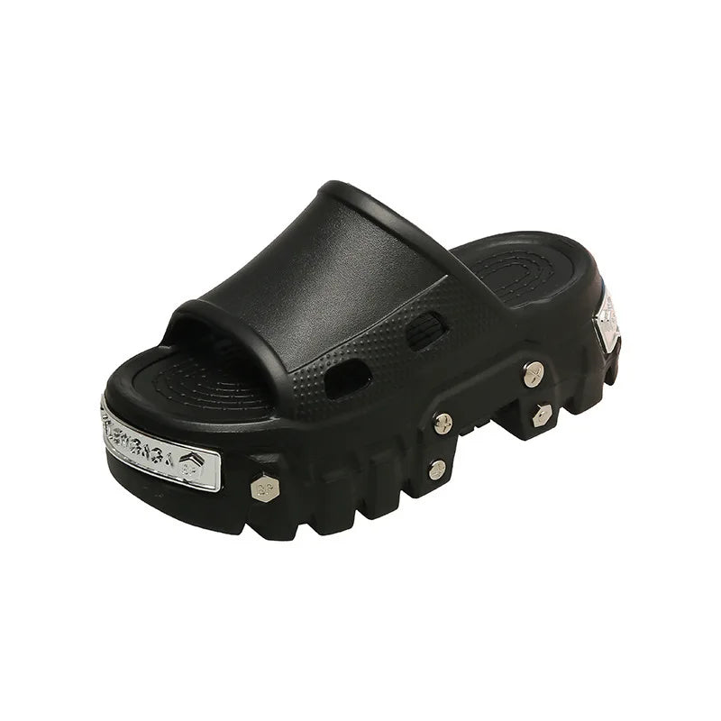 Women's Punk Rivet Platform Slippers – Thick EVA Anti-Slip Sole Platform Slippers Axl Black-01 44-45