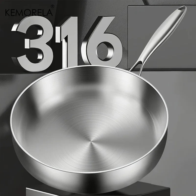KEMORELA 316 Stainless Steel Uncoated Frying Pan 20–28cm Stainless Steel Frying Pan Axl