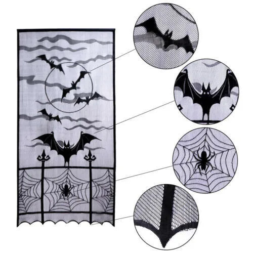 Black Lace Bat & Spider Halloween Door Curtain 100×210cm Halloween Door Curtain Axl A