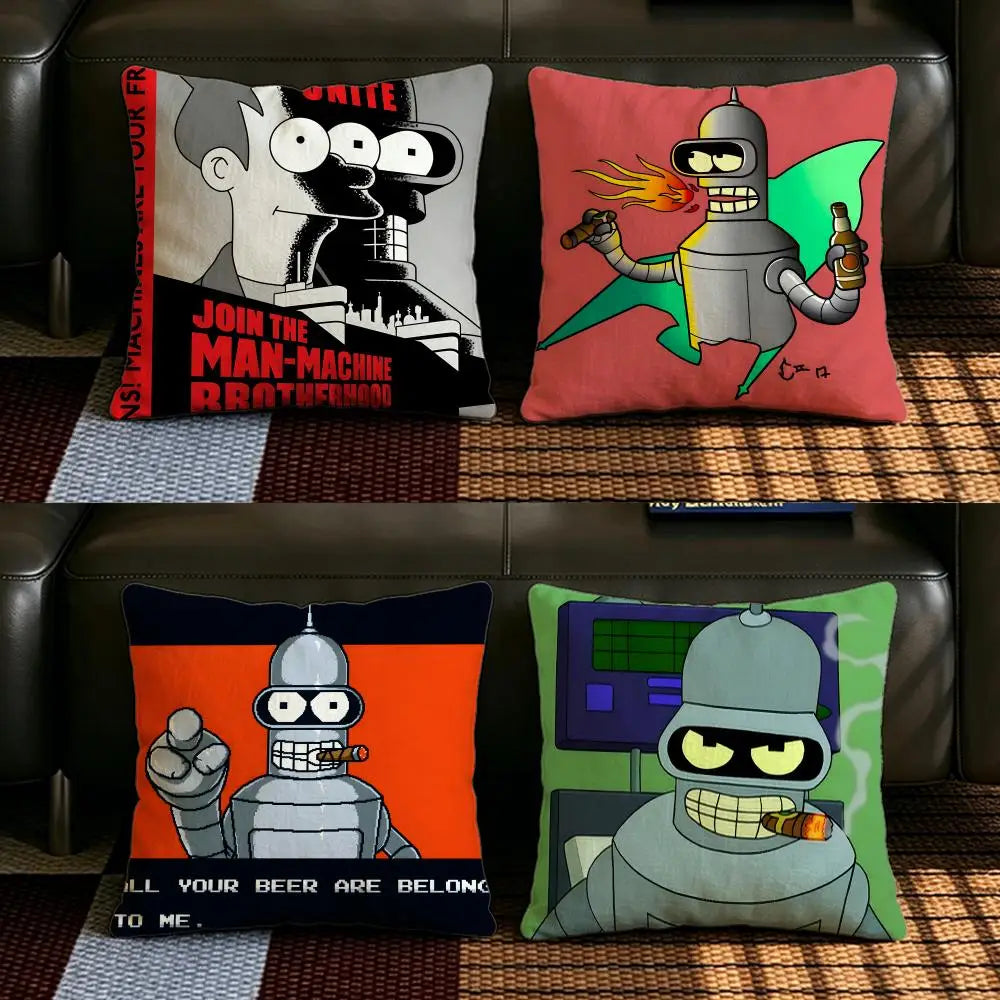 Futurama Bender Linen Cushion Cover | Sofa & Bedroom Decor Decorative Cushion Cover Axl