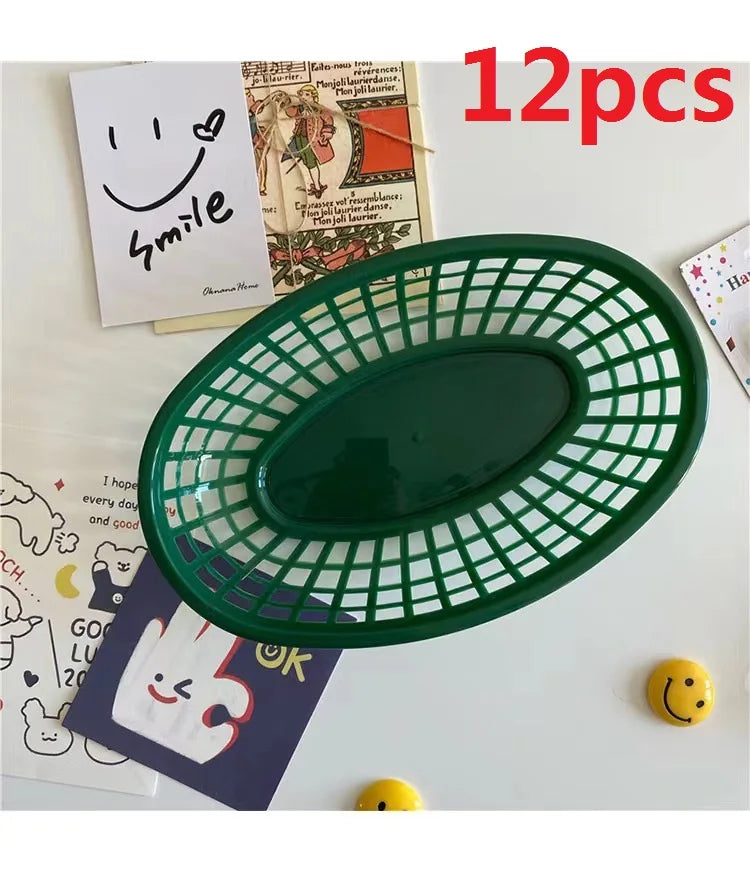 Oval Plastic Food Serving Baskets 6–12 Pcs | Burgers & Fries Food Serving Basket Axl 12pcs green