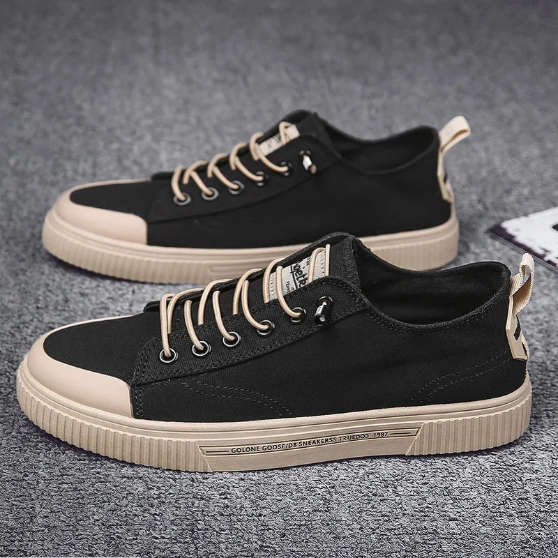 Men's Canvas Vulcanized Sneakers – Breathable Casual Flat Shoes Canvas Casual Sneakers Axl black 42