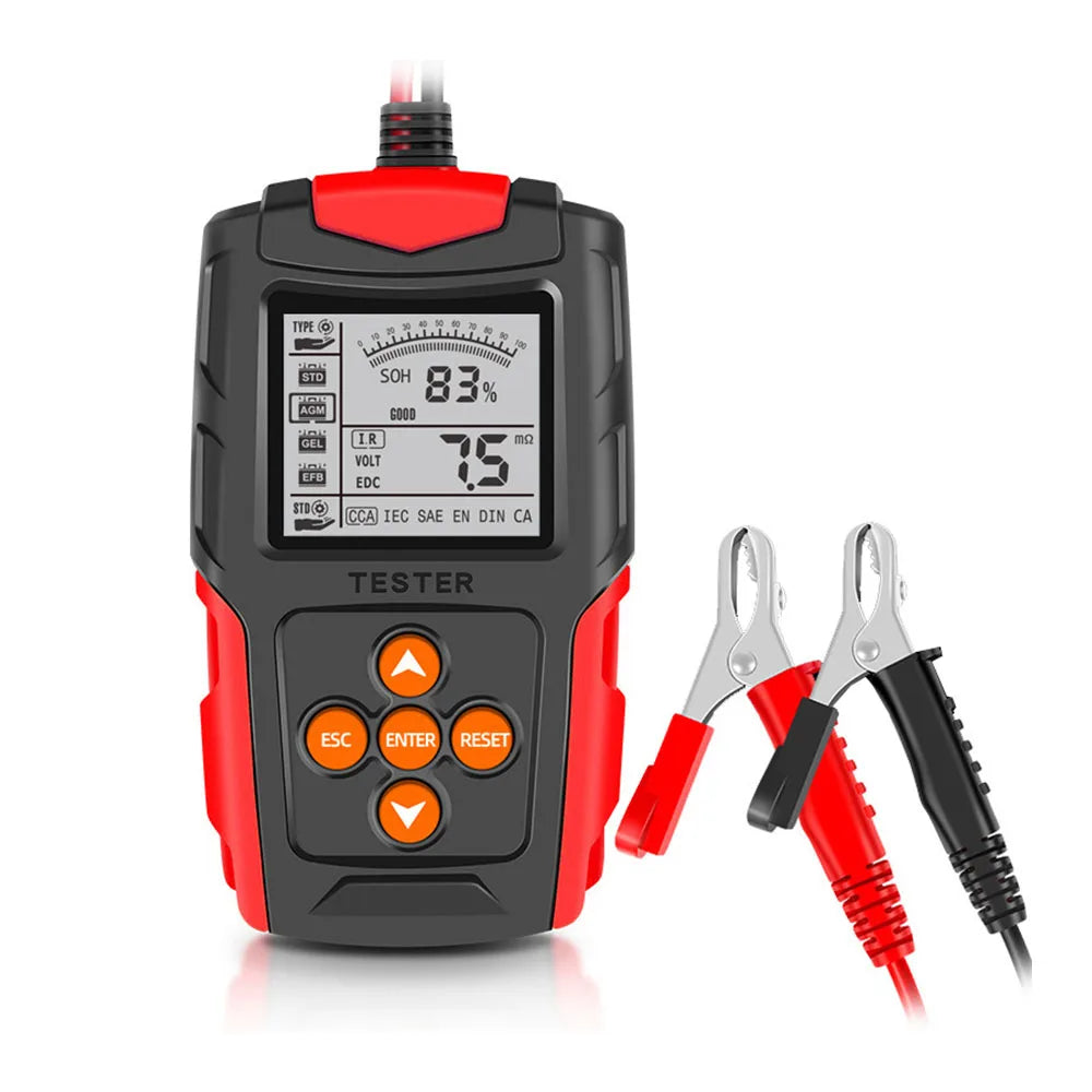 Digital 12V 24V Car Battery Tester – SOH SOC CCA IR Analyzer Battery Analyzer Axl Red
