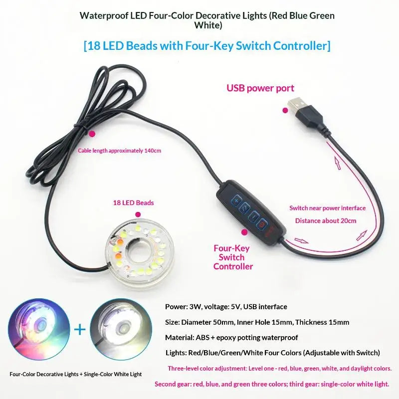 USB LED Submersible Aquarium Light – Colorful Waterproof Lamp Aquarium LED Light Axl A6 5V USB