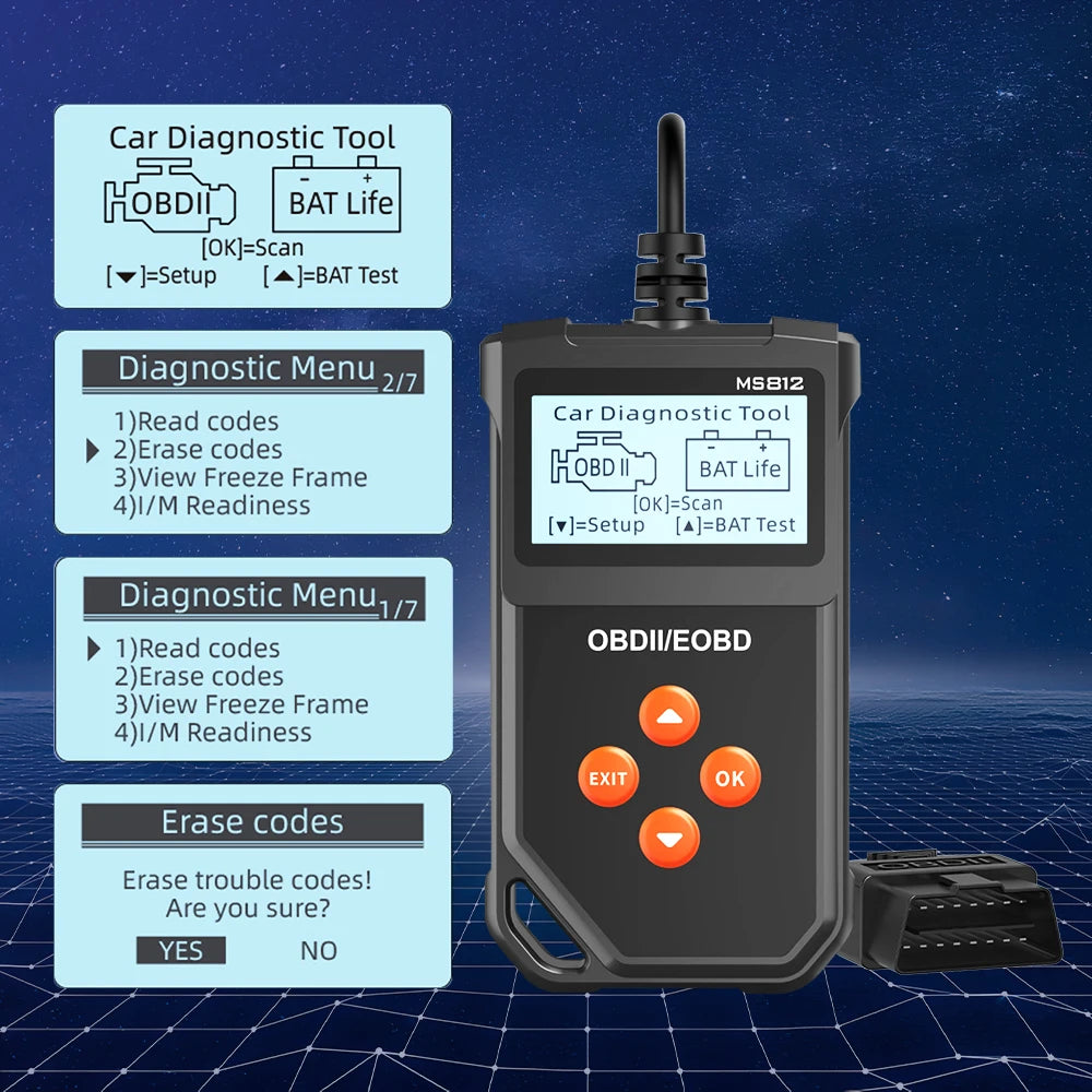 MS812 OBD2 Scanner – Car Diagnostic Tool & Battery Tester OBD2 Diagnostic Scanner Axl