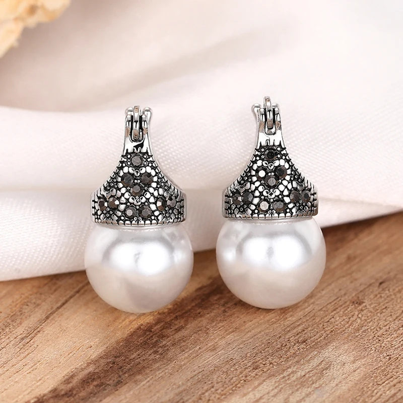 Huitan Vintage Pearl Drop Earrings – Rhinestone Fashion Jewelry Pearl Drop Earrings Axl