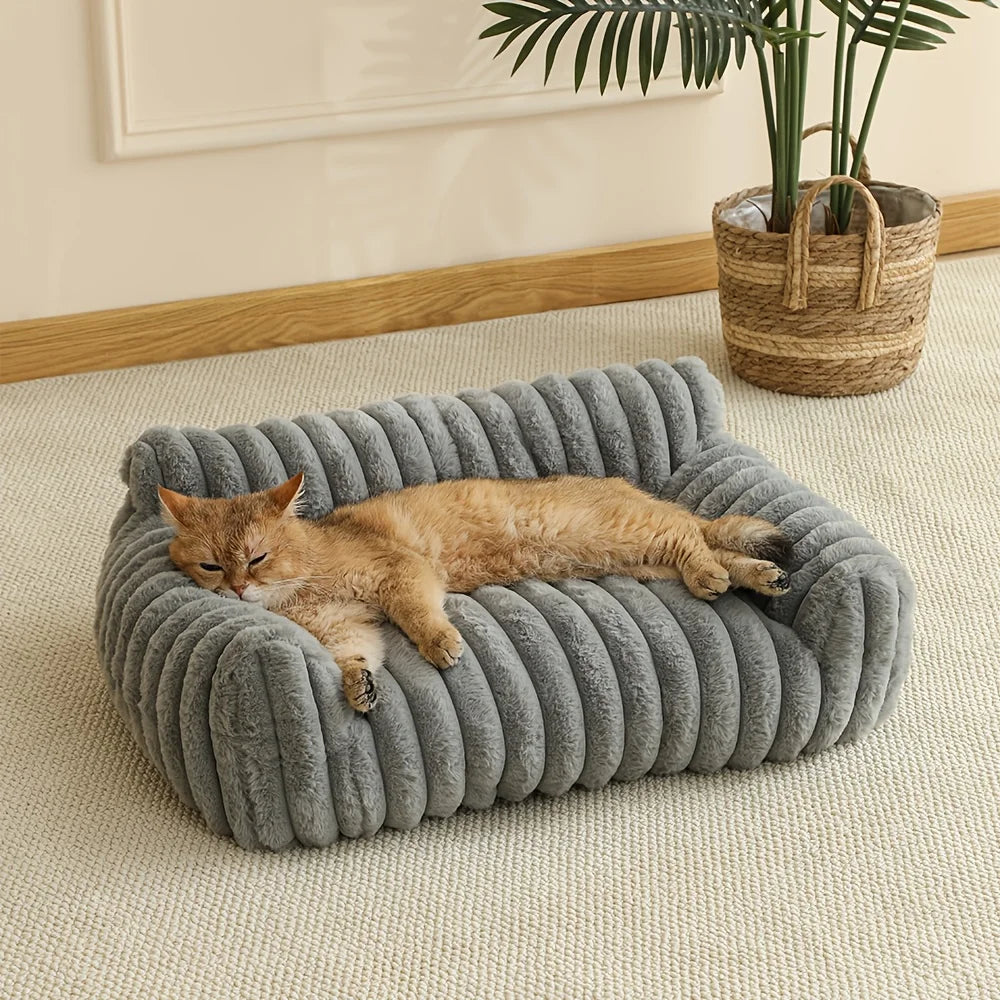 KEMORELA Striped Cat Sofa Bed – Breathable All-Season Pet Bed Cat Sofa Bed Axl Gray S