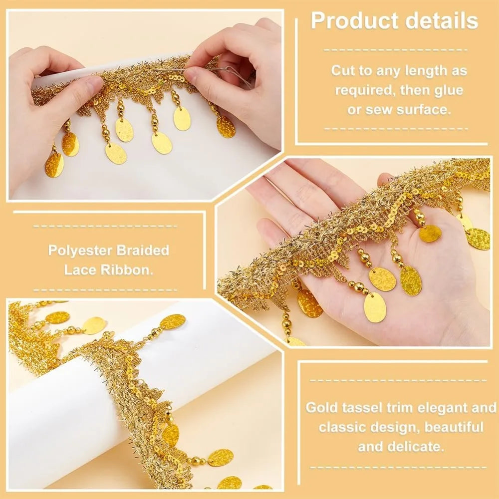 Polyester Tassel Glitter Lace Trim Bead Fringe Ribbon 85mm 5 Yds Fringe Trim Ribbon Axl