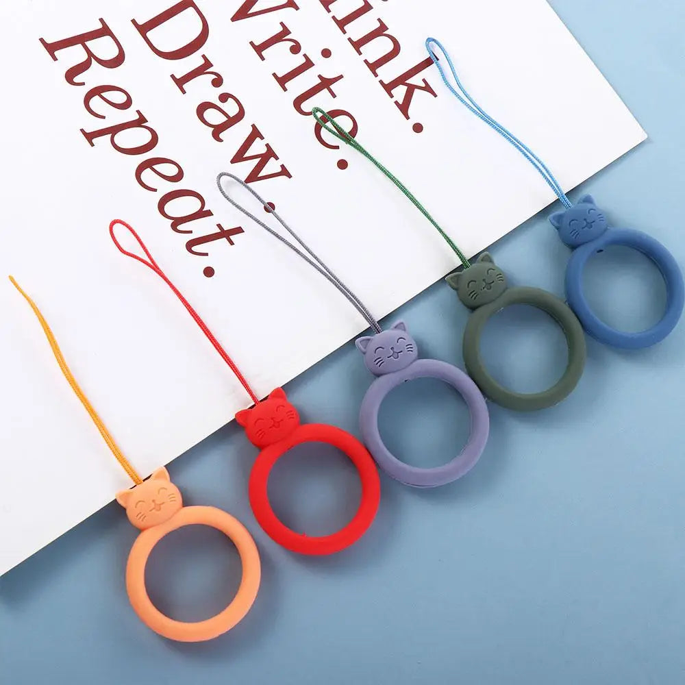Cute Cat Silicone Finger Ring Lanyard – Anti-Lost Phone Pendant Phone Ring Lanyard Axl