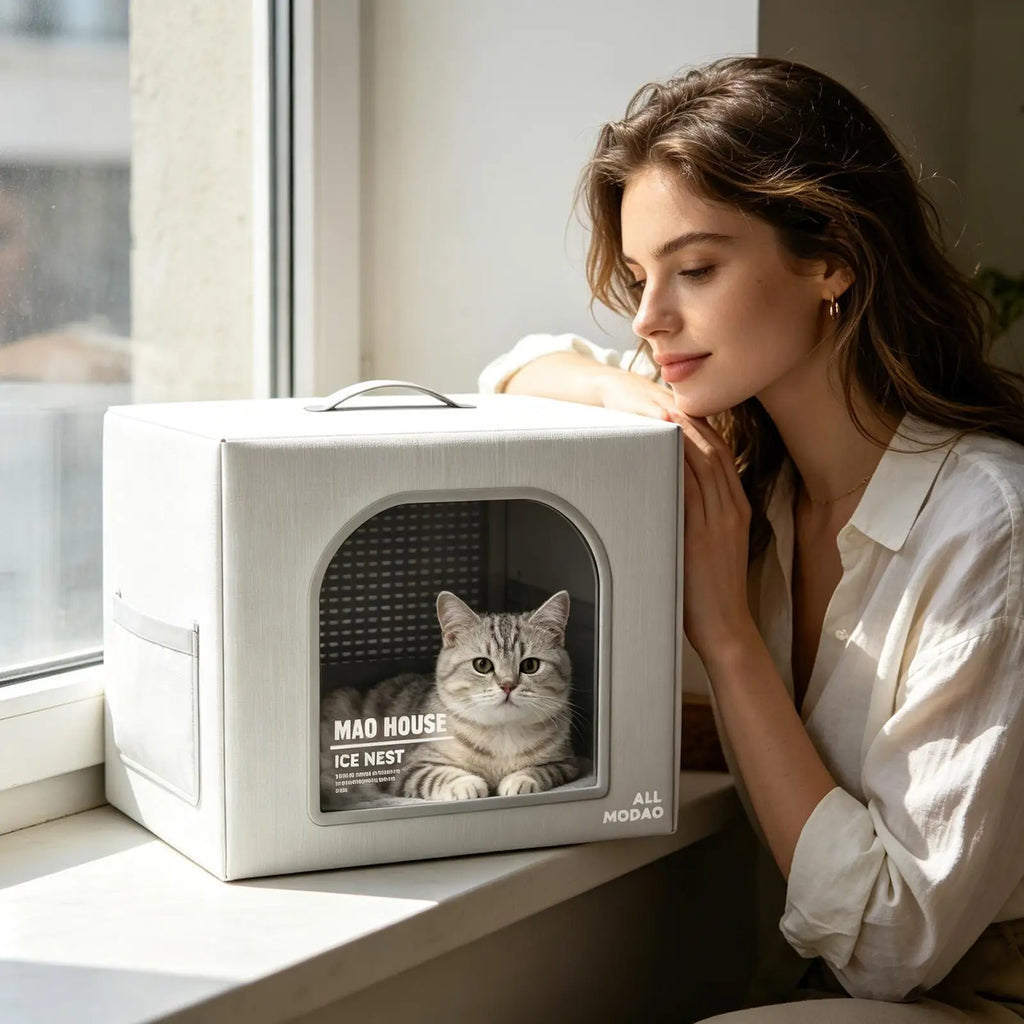 Foldable Cooling Cat & Dog House with 8 Reusable Ice Packs Cooling Pet House Axl