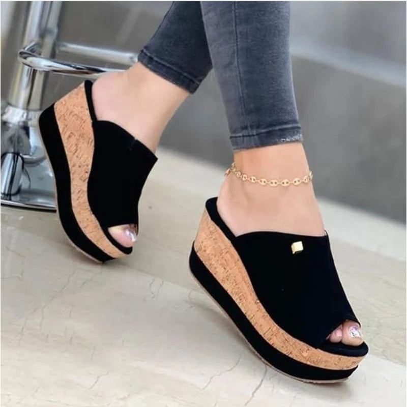Women's Wedge Platform Sandals – Retro Peep Toe Slip-On Slides Wedge Platform Sandals Axl