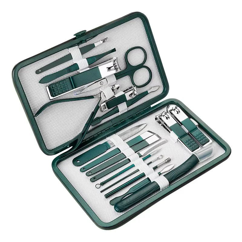 Stainless Steel Manicure Pedicure Kit – 7, 10 & 18 Pc Sets Manicure Pedicure Kit Axl green 18