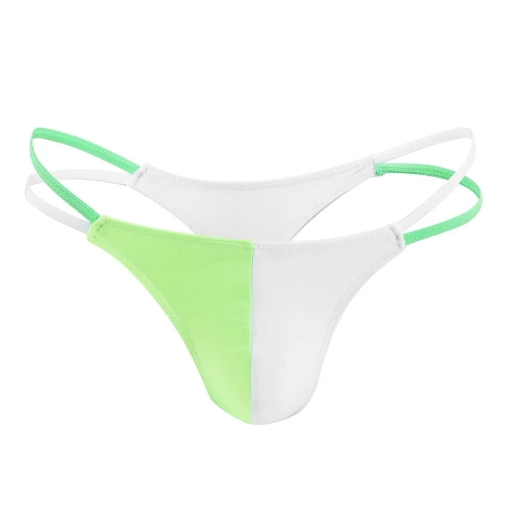 Men's Ice Silk Thong Underwear – Breathable Low Waist T-Back Men's Thong Underwear Axl Green White One Size