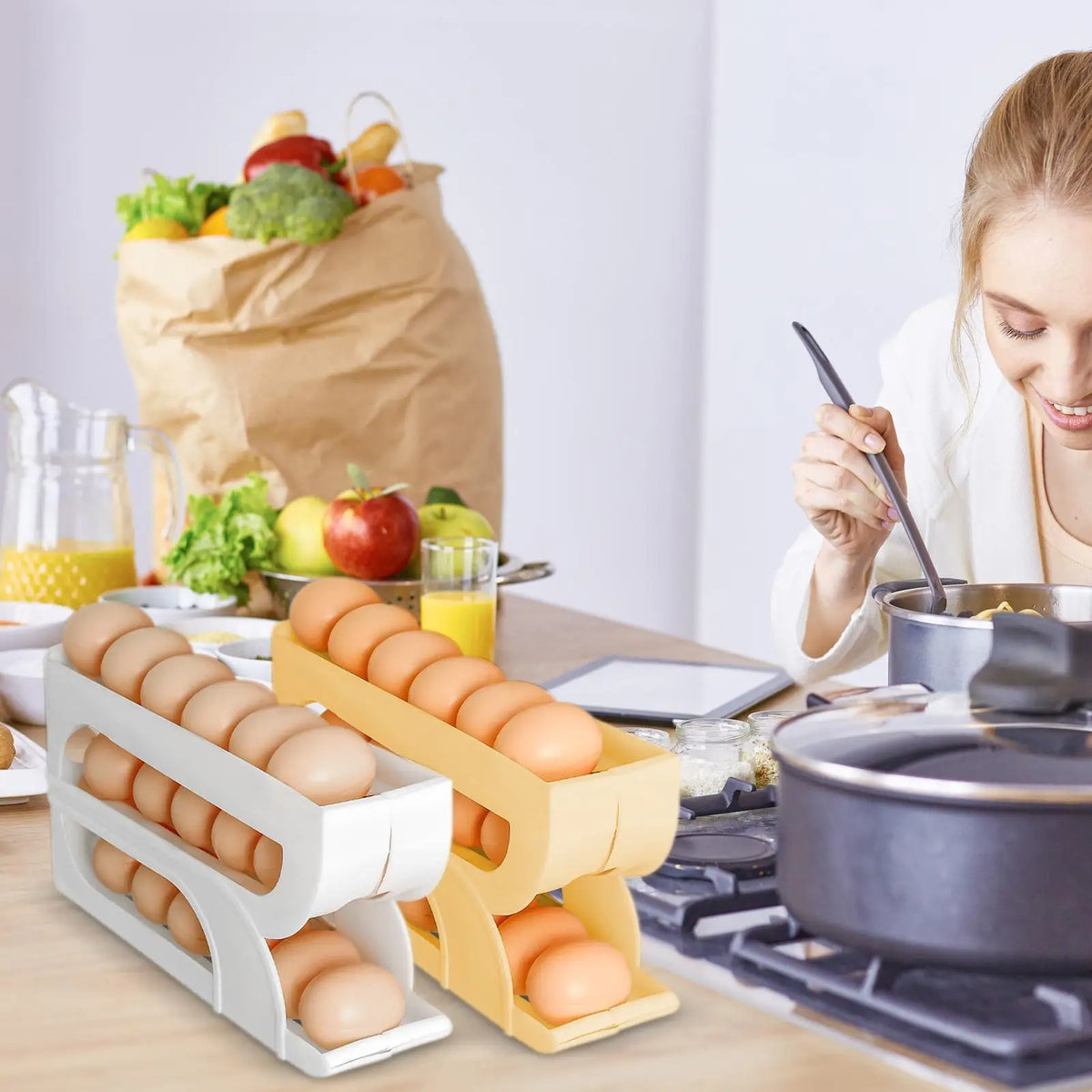 Automatic Rolling Egg Holder for Fridge – 3-Tier Rack Organizer Egg Storage Rack Axl