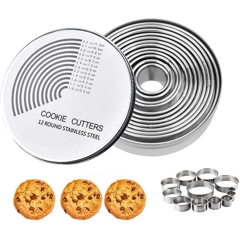 Stainless Steel Round Cookie Cutter Set – 11/12 Pc Baking Molds Cookie Cutter Set Axl