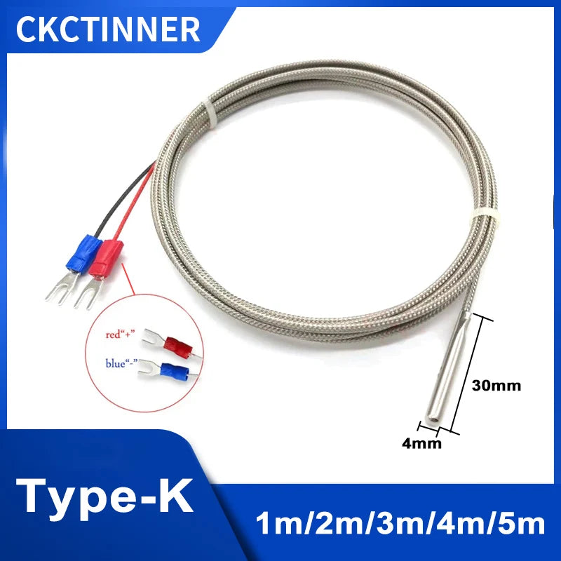 Type K Thermocouple Probe Sensor 4×30mm Shielded Wire 1–5M Temperature Sensor Probe Axl K Type 3 M