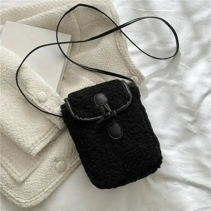 Women's Plush Crossbody Bag – Fuzzy Small Square Shoulder Bag Crossbody Shoulder Bag Axl Black