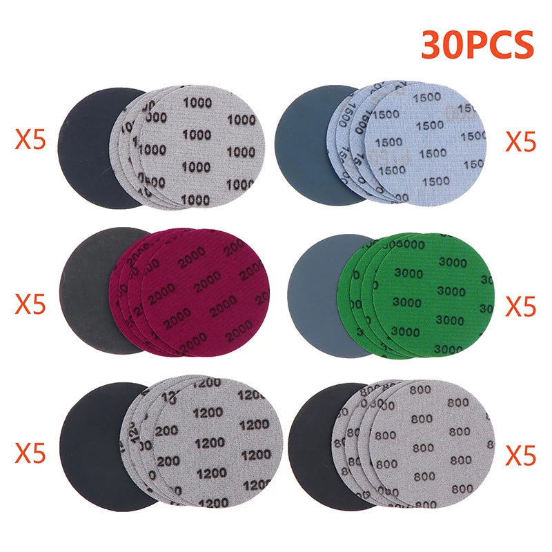 30Pcs 3-Inch Wet Dry Sanding Discs 800–3000 Grit Hook & Loop Sanding Discs Axl one size