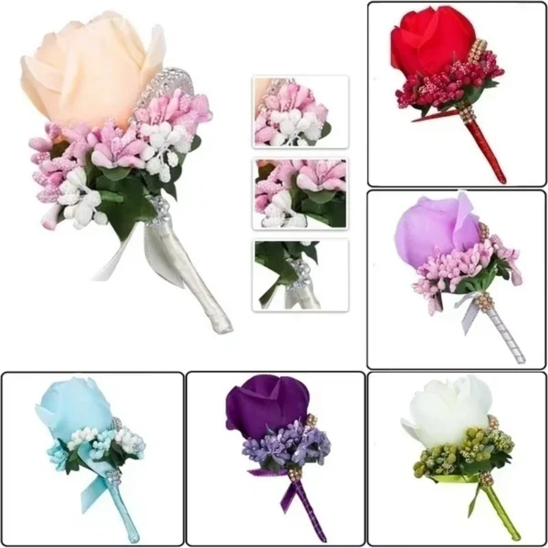 Silk Rose Groom Corsage Brooch – Men's Wedding Boutonnière Pin Wedding Corsage Brooch Axl