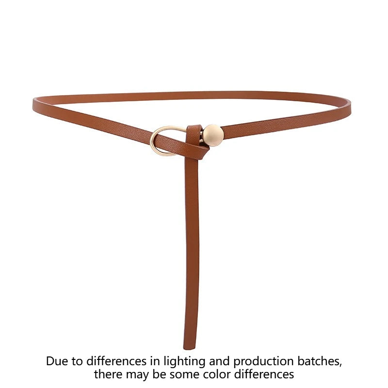 Women's Thin Vintage Knotted Belt – No-Hole Split Leather Waistband Leather Waist Belt Axl brown-1pcs