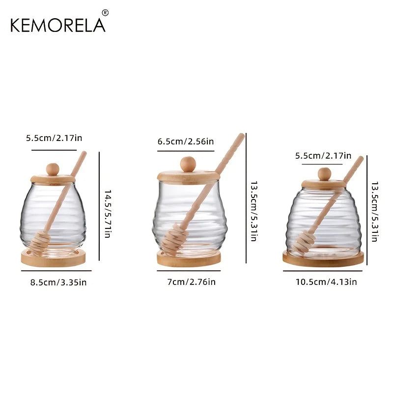 KEMORELA Glass Honeycomb Honey Jar with Dipper & Lid – 400ml Glass Honey Jar Axl