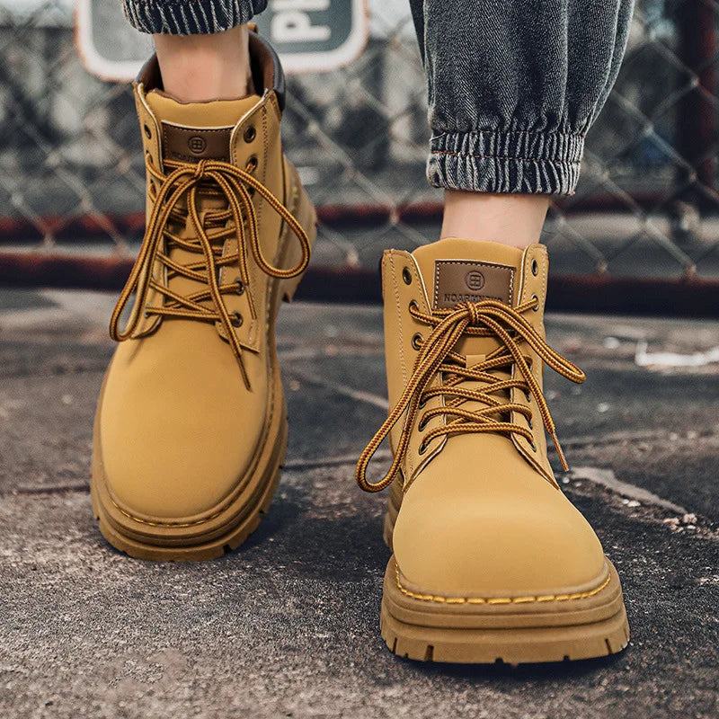 Men's Retro High Top Motorcycle Ankle Boots – Lace-Up Work Boot Motorcycle Ankle Boots Axl