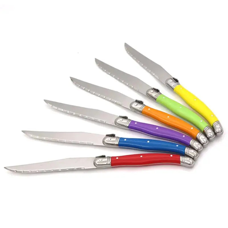 6-Piece Rainbow Steak Fork Set – Colorful Stainless Steel Flatware Steak Fork Set Axl 6 Rainbow knife