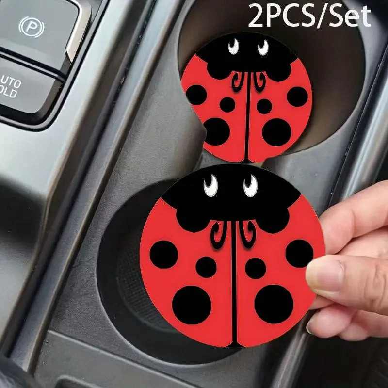 Ladybug Silicone Car Cup Coasters – Non-Slip Set of 2 Silicone Cup Coasters Axl